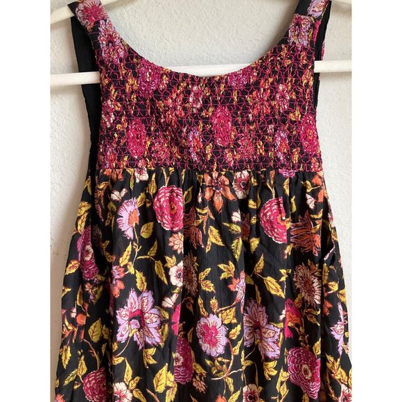 Free People size XS Oh Baby Dark floral smocked boho relaxed mini dress - Picture 3 of 10